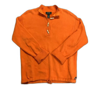 Lauren Ralph Lauren Orange Cotton Toggle Button Front Long Sleeve Sweater Sz L